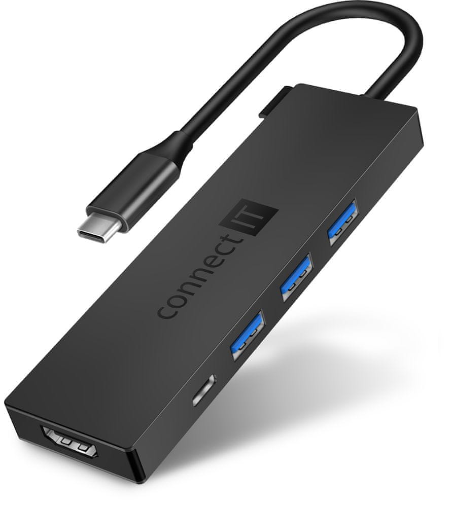 Connect IT USB-C hub, 5v1 (USB-C, 3×USB-A, HDMI), externý CHU-8010-AN, antracitový
